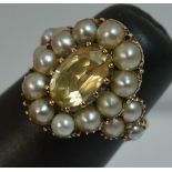 LOT WITHDRAWN | Yellow Topaz & Pearl Cluster Ring