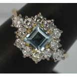 Diamond & Aquamarine 18ct Gold Cluster Ring