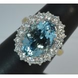 Aquamarine & 1.60ct Diamond 18ct Gold Cluster Ring