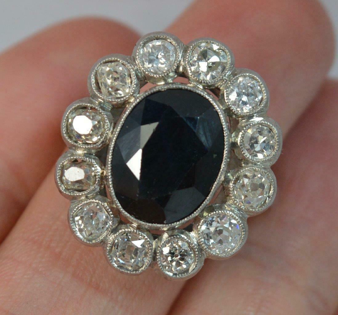 Antique French Old Cut Diamond & Sapphire Cluster Ring