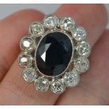 Antique French Old Cut Diamond & Sapphire Cluster Ring