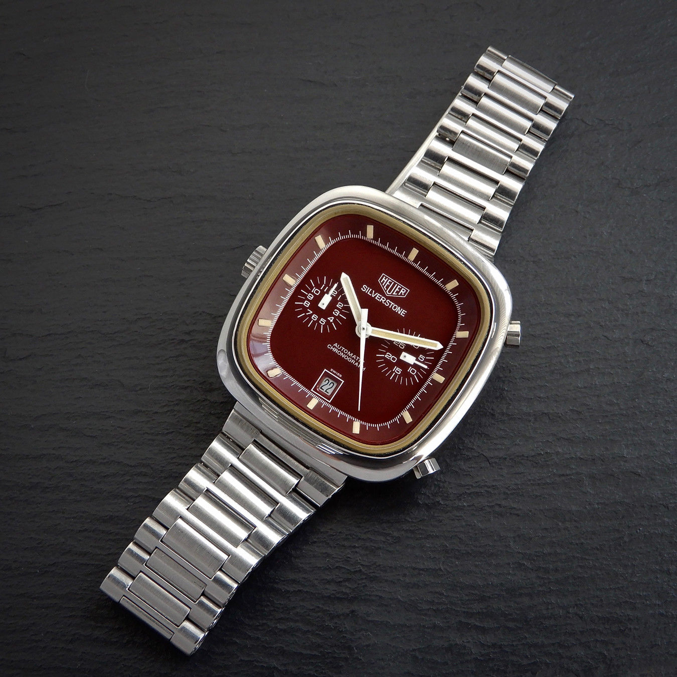 HEUER Silverstone Vintgae 1974 RED Maroon Gloss Dial Watch - Image 5 of 11