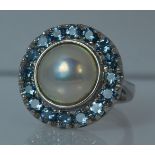 Platinum, Pearl and Aquamarine Cluster Ring