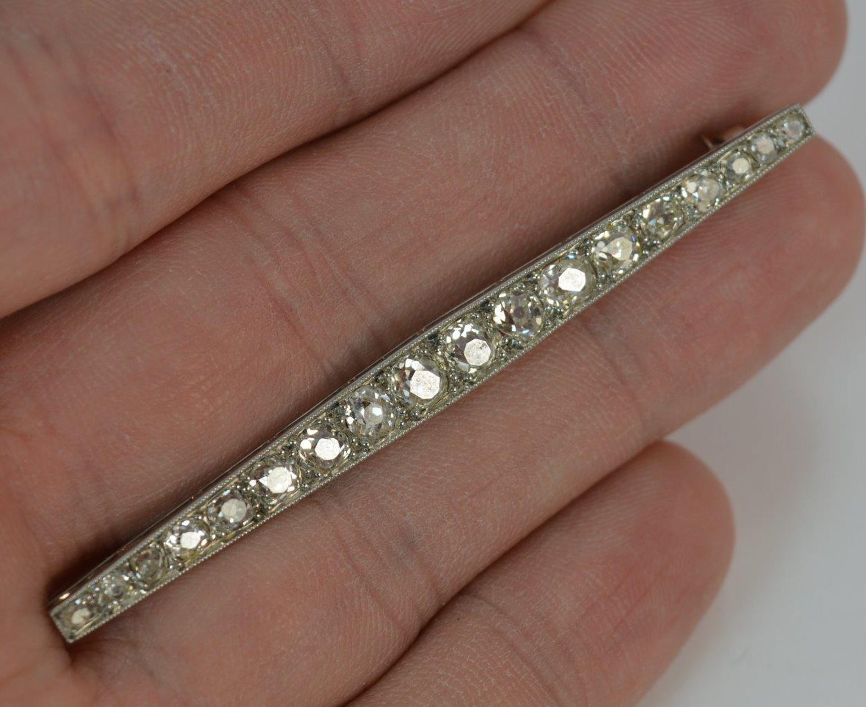 Old Cut Diamond 18ct White Gold Bar Brooch - Image 4 of 12