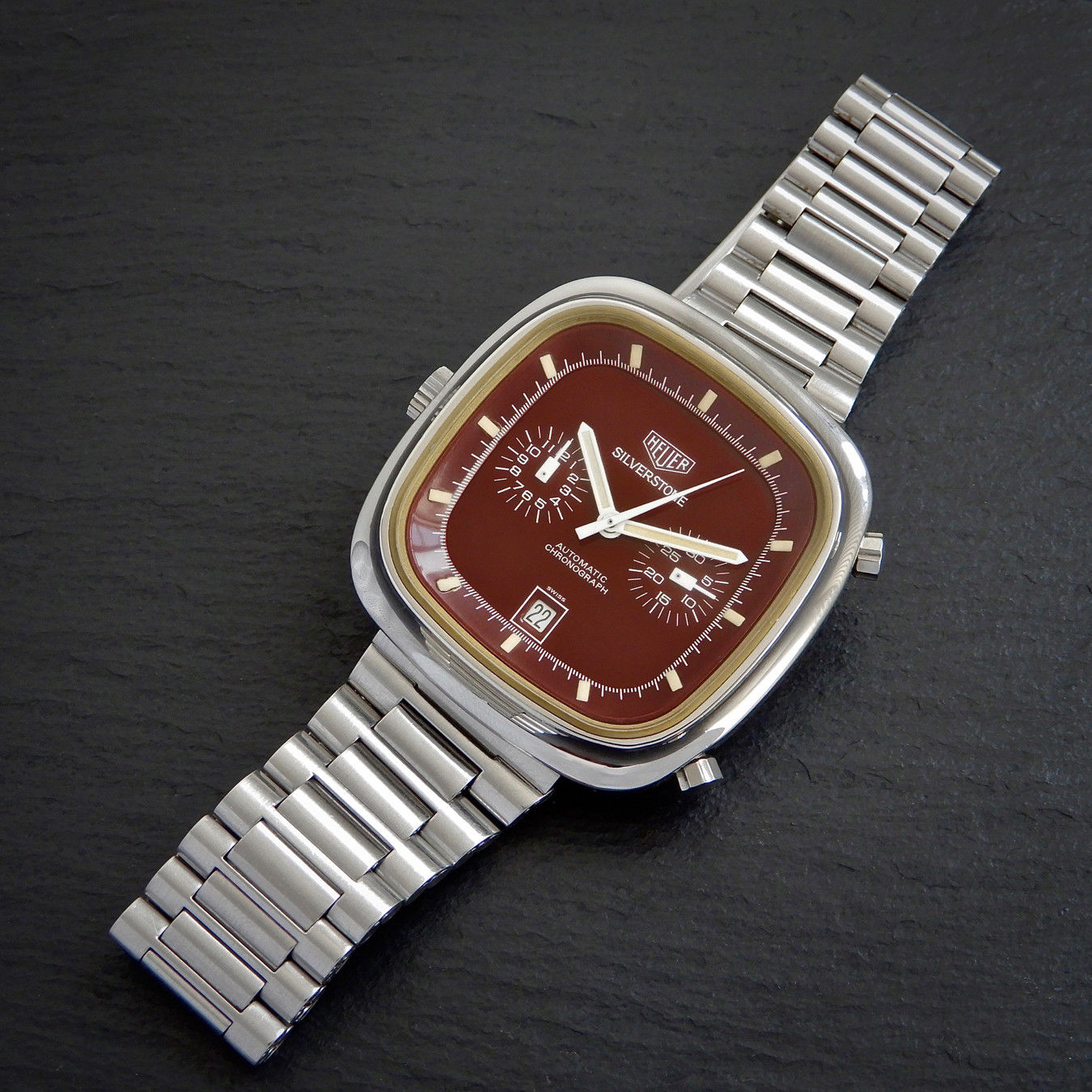 HEUER Silverstone Vintgae 1974 RED Maroon Gloss Dial Watch - Image 11 of 11