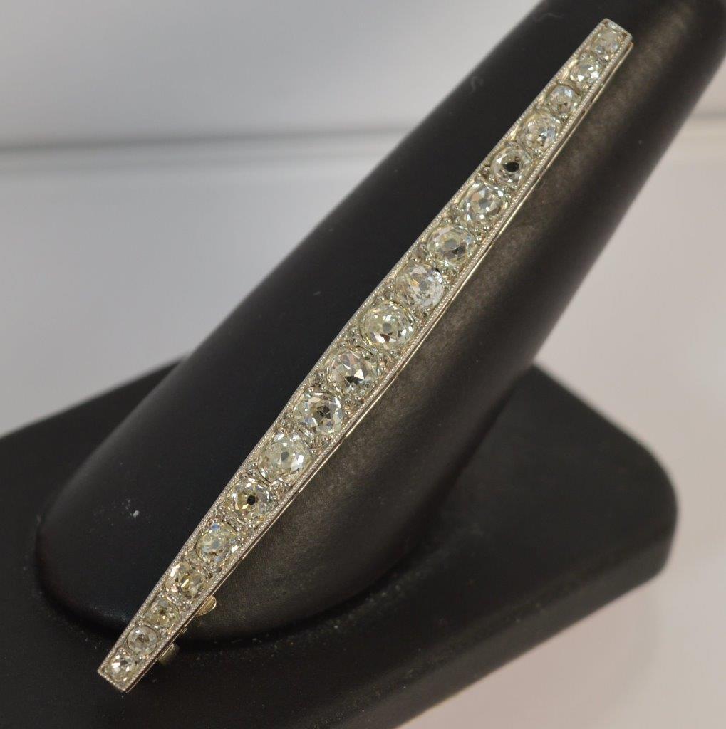 Old Cut Diamond 18ct White Gold Bar Brooch - Image 5 of 12