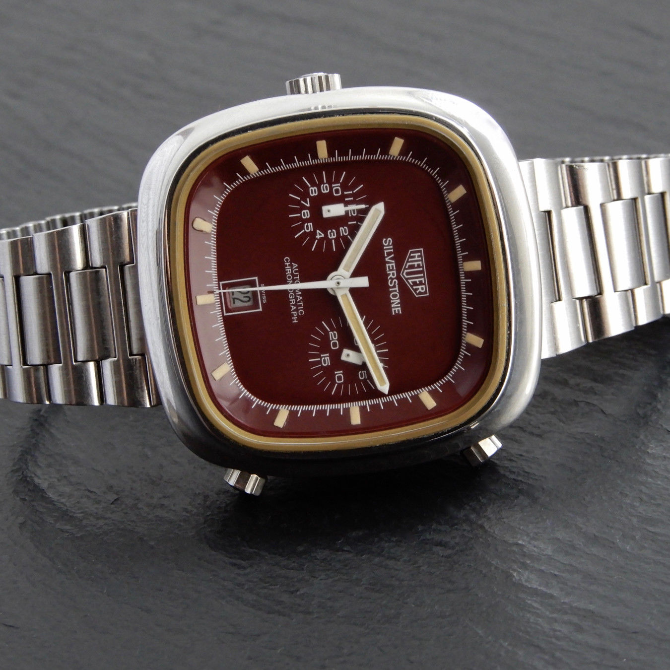 HEUER Silverstone Vintgae 1974 RED Maroon Gloss Dial Watch - Image 6 of 11