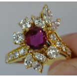 1.75ct Diamond & Ruby 18ct Gold Cluster Cocktail Ring