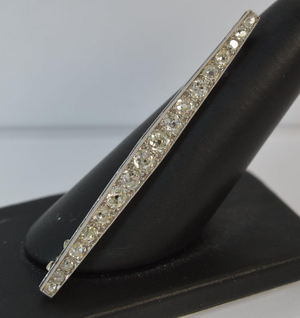 Old Cut Diamond 18ct White Gold Bar Brooch - Image 3 of 12