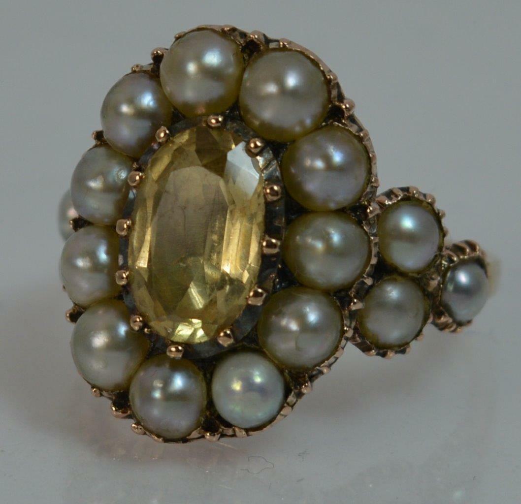 LOT WITHDRAWN | Yellow Topaz & Pearl Cluster Ring - Image 9 of 12