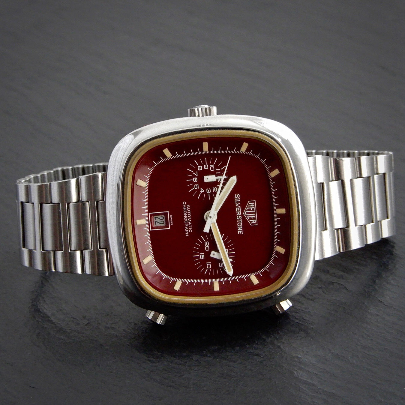 HEUER Silverstone Vintgae 1974 RED Maroon Gloss Dial Watch - Image 2 of 11