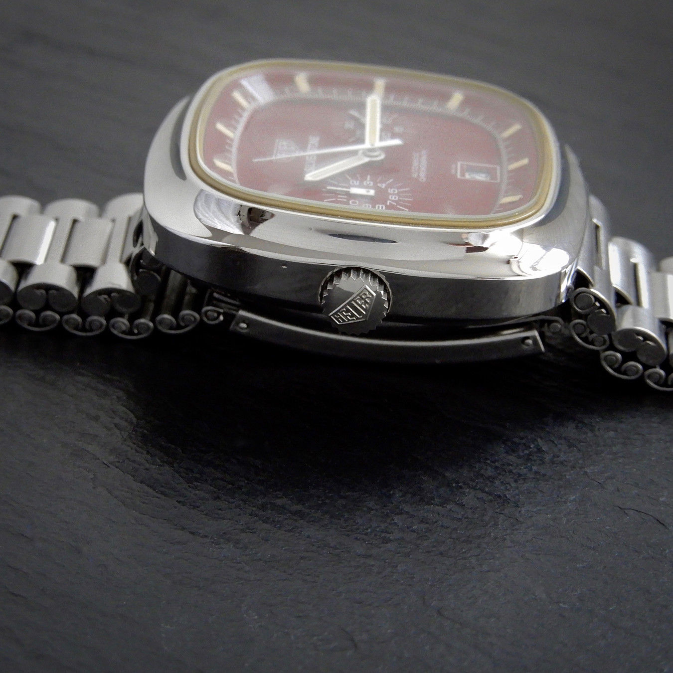 HEUER Silverstone Vintgae 1974 RED Maroon Gloss Dial Watch - Image 9 of 11