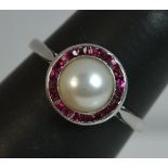 Platinum, Ruby and Pearl Ring