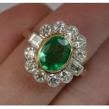 LOT WITHDRAWN | Large Emerald & 1.30ct Old Cut Diamond 18ct Gold Cluster Ring