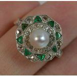 LOT WITHDRAWN | Pearl Emerald and Diamond Panel Cluster Ring