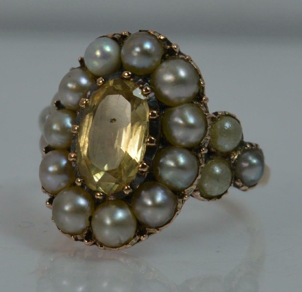 LOT WITHDRAWN | Yellow Topaz & Pearl Cluster Ring - Image 10 of 12