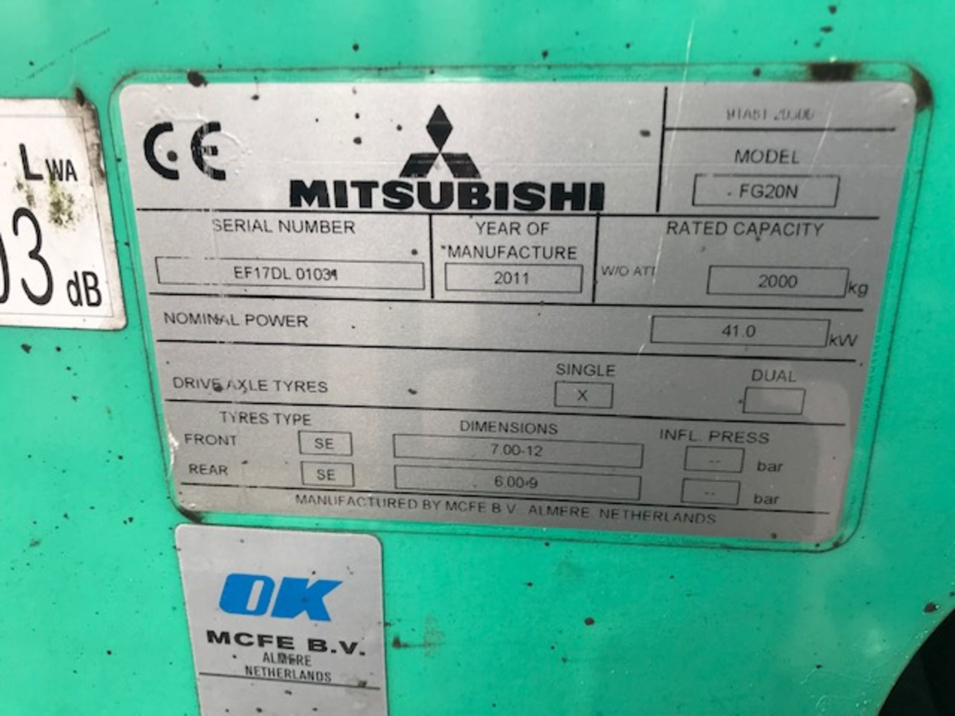 Mitsubishi FG20N 2 Tonne LPG Forklift - Image 5 of 5