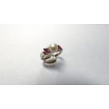 14ct White Gold Cultured Pearl & Ruby Dress Ring