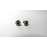 Stamped 750 Diamond & Sapphire Cluster Stud Earrings