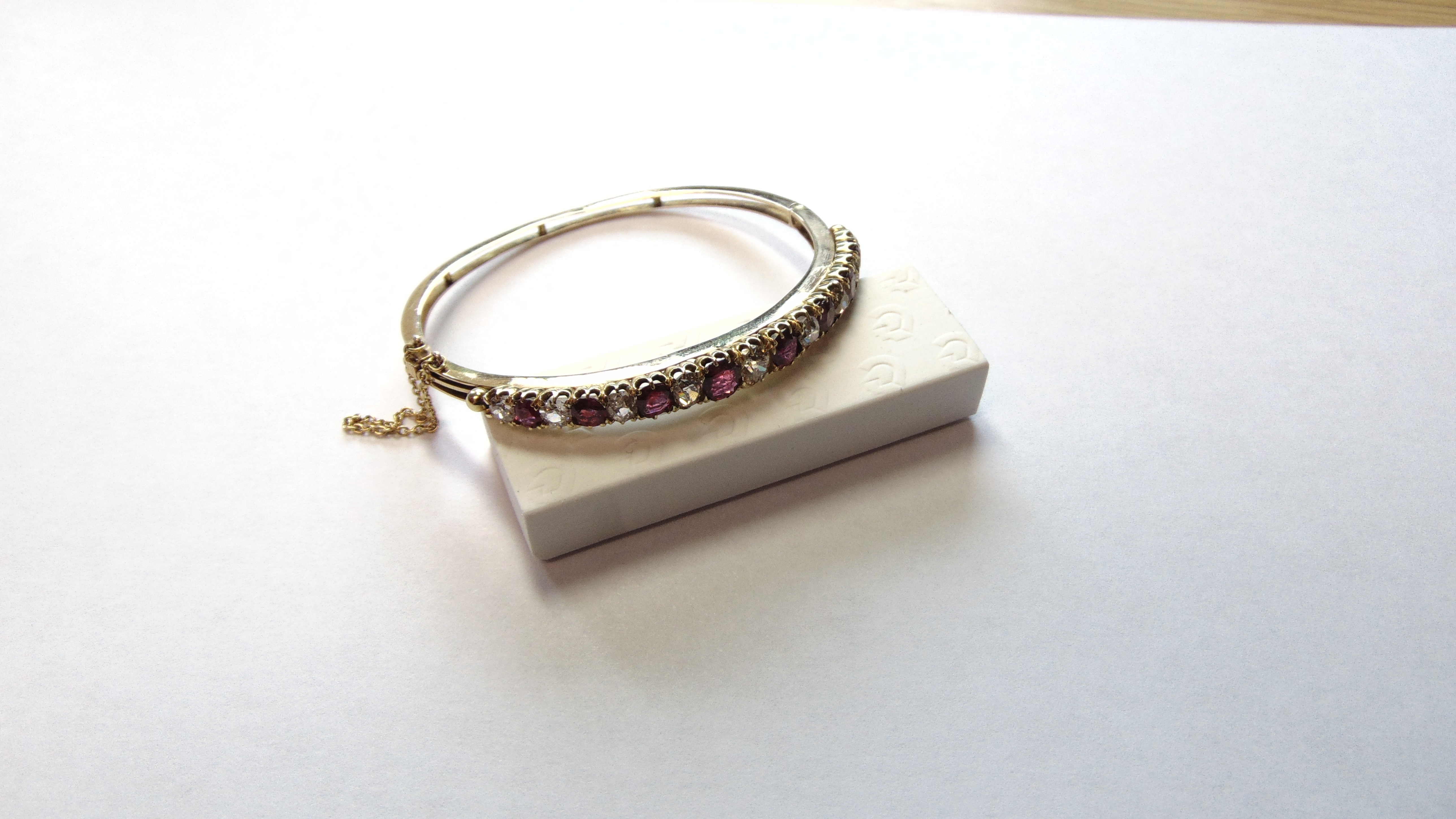 Unhallmarked Diamond and Ruby Stone Set Bangle