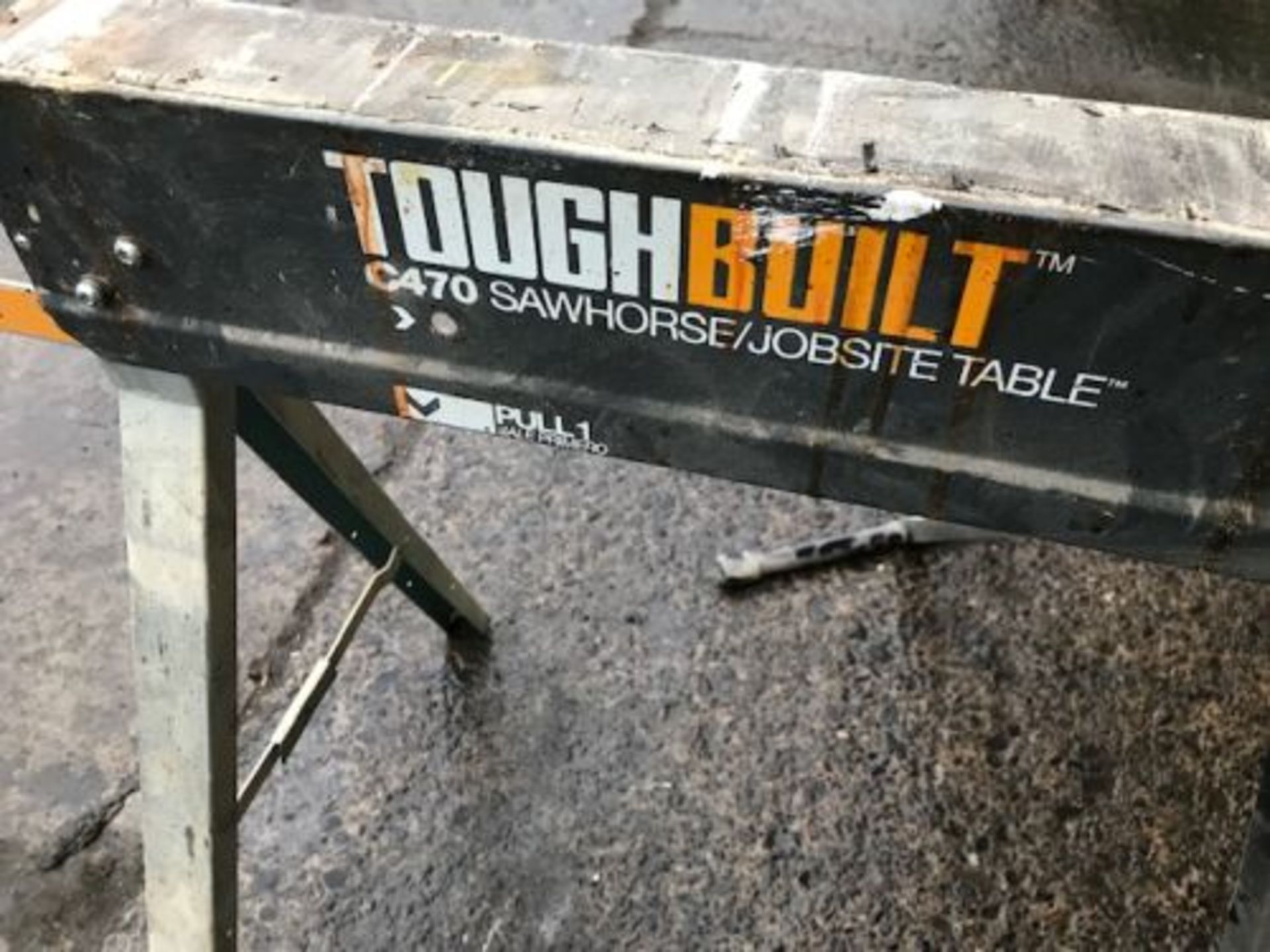 2 Tough built C470 saw horse foldaway site tables & 1 adjustable roller stand - Image 2 of 5