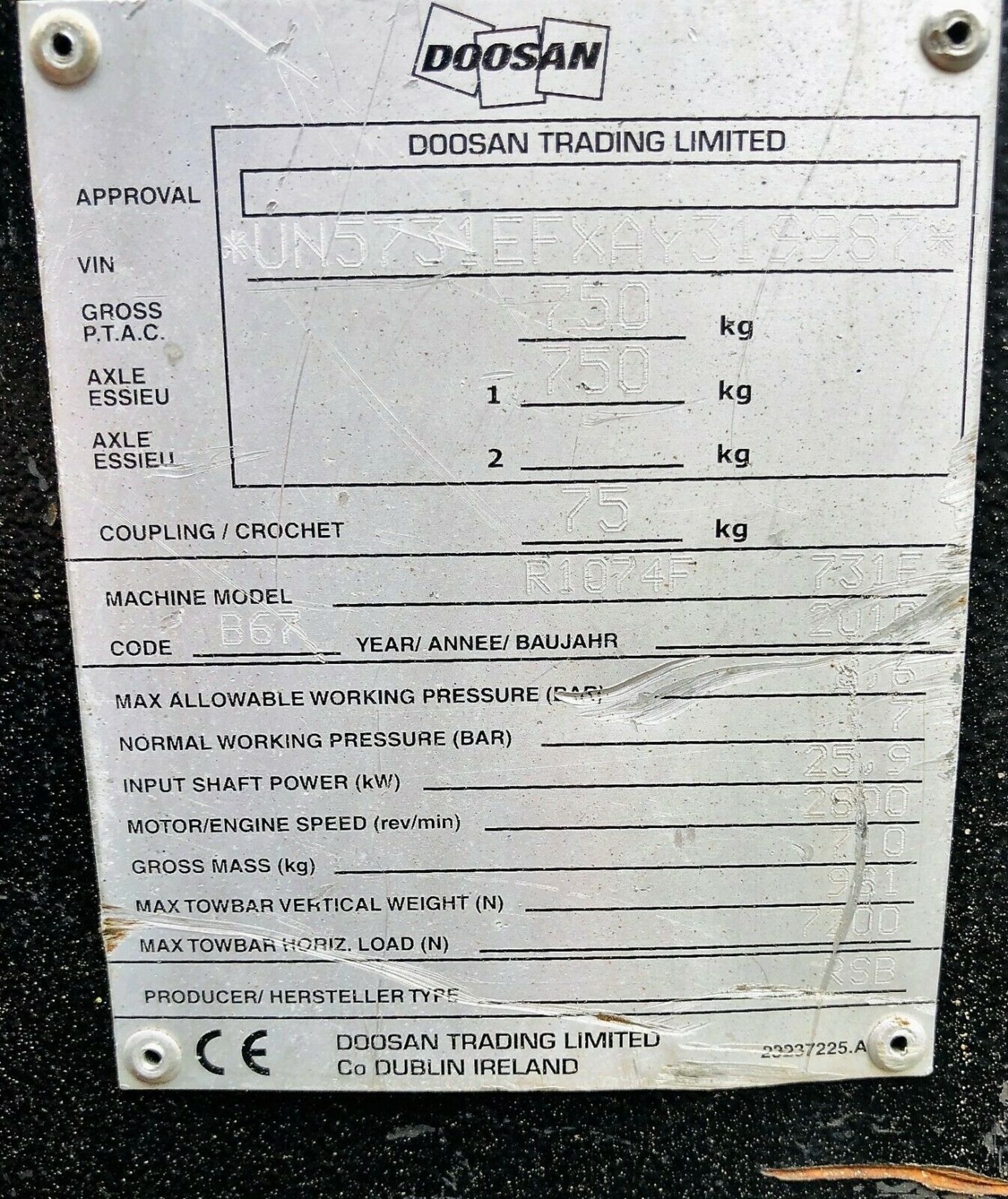 Ingersoll Rand Doosan 7/31E Towable Air Compressor - Image 11 of 11