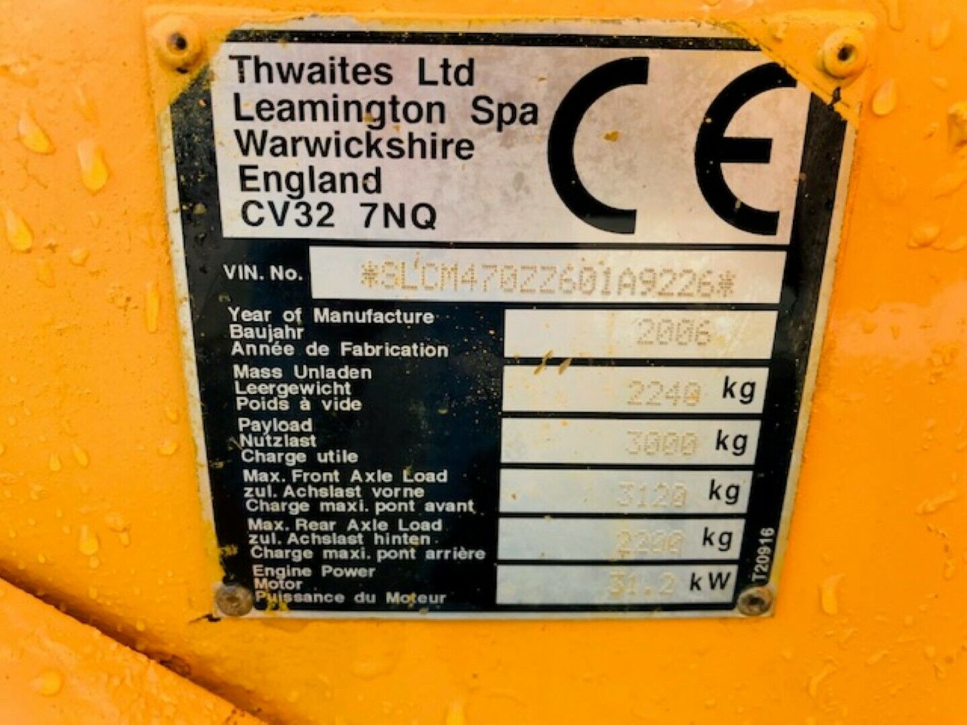 2006 Thwaites 3 Tonne Straight Tip Dumper - Image 9 of 9