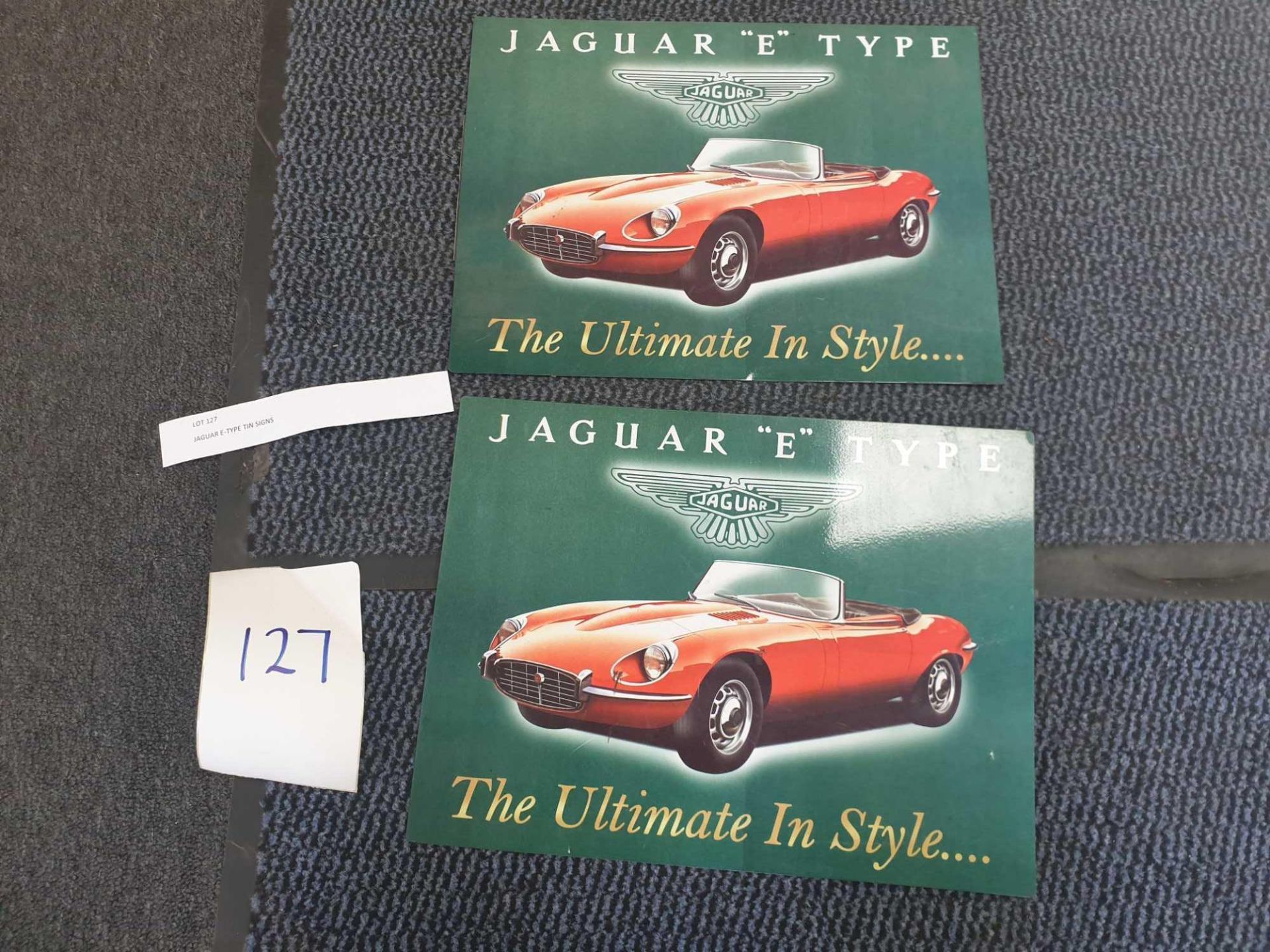 2 x Jaguar E-Type tin signs