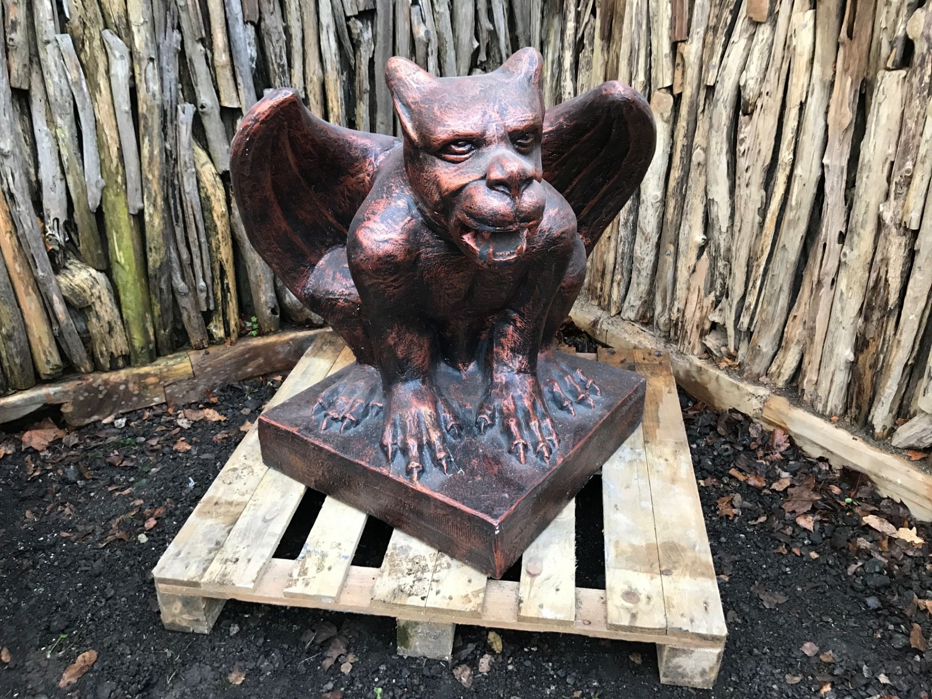 MASSIVE GARGOYLE IN CRATE FINISHED IN COPPER COLOUR