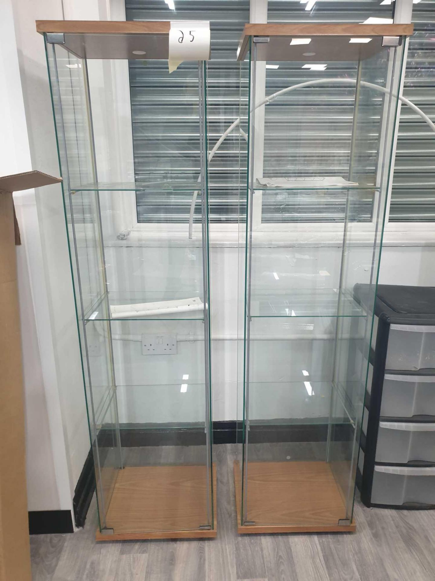 2x glass shop display cabinets