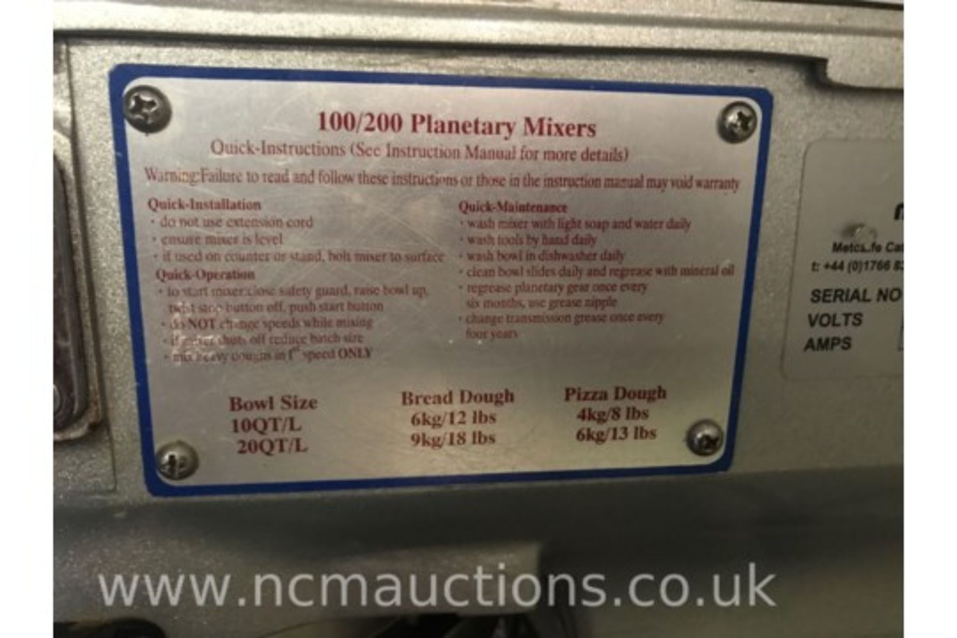 Metcalfe 200 Planetary Mixer *LOW RESERVE* - Image 3 of 6