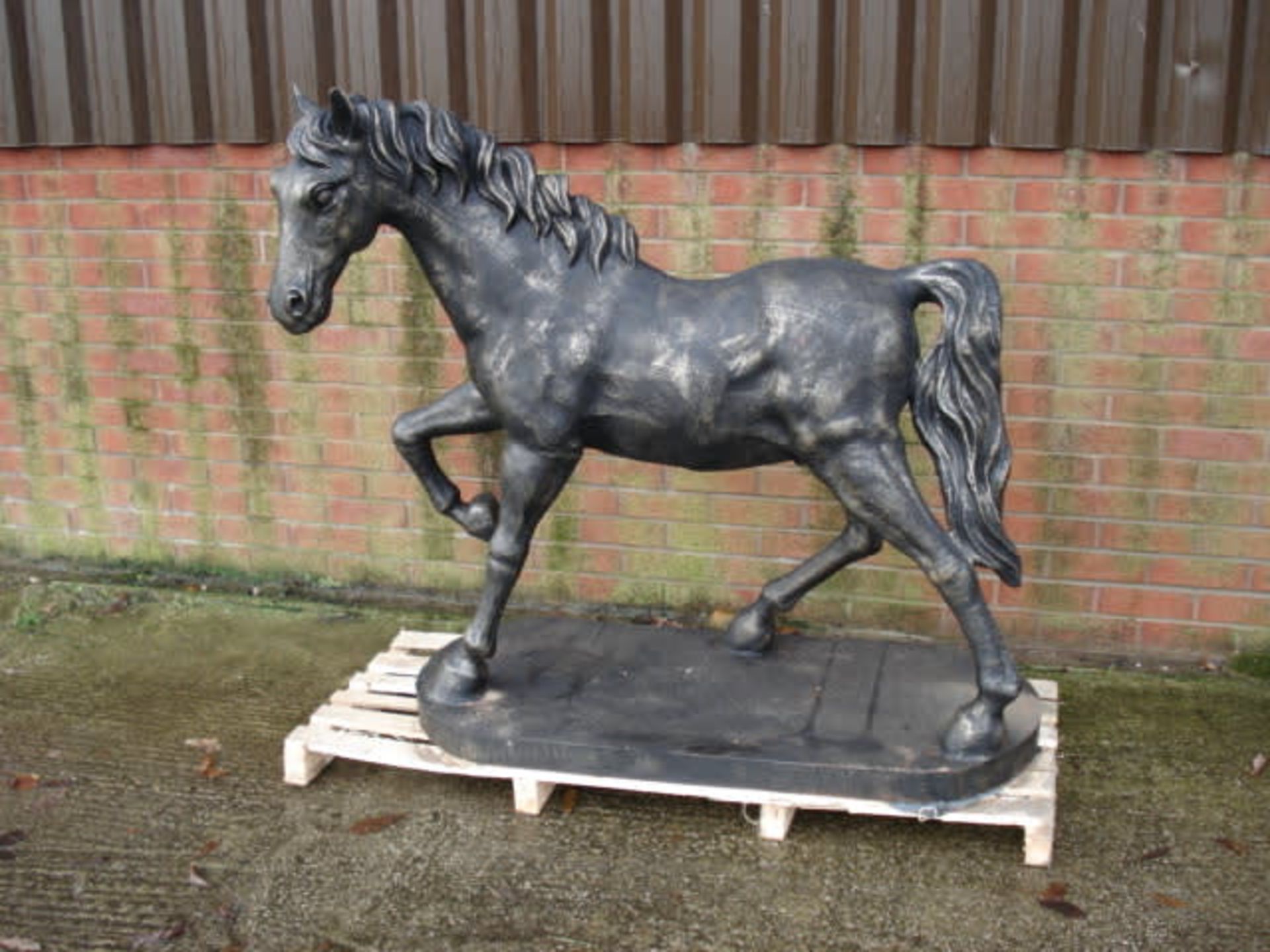 LARGE CRATED HEAVILY DETAILED CAST IRON HORSE