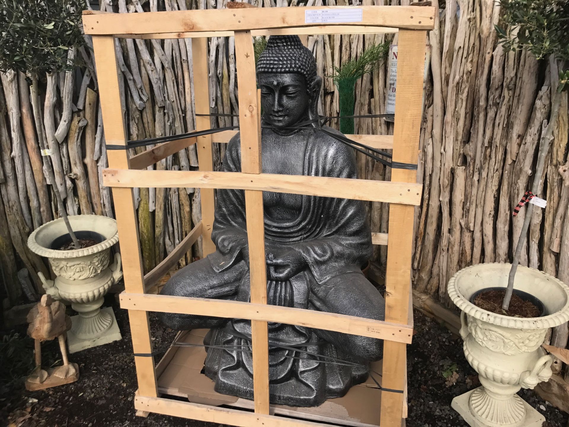 MASSIVE CRATED BUDDHA IN SILVER FINISH