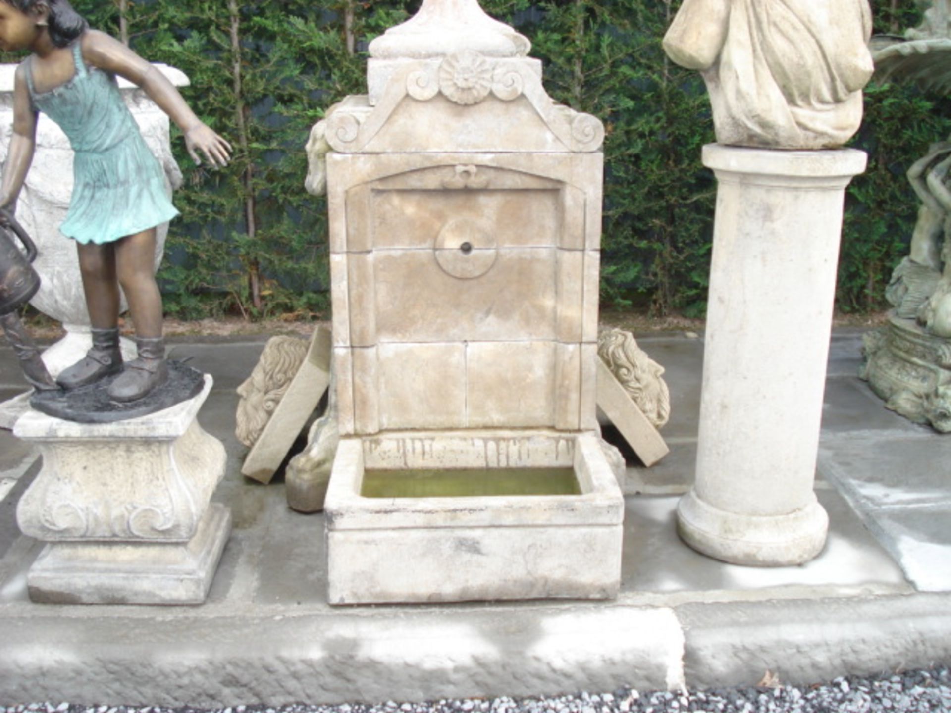 CAST STONE LARGE ORNATE WALL FOUNTAIN AND TROUGH