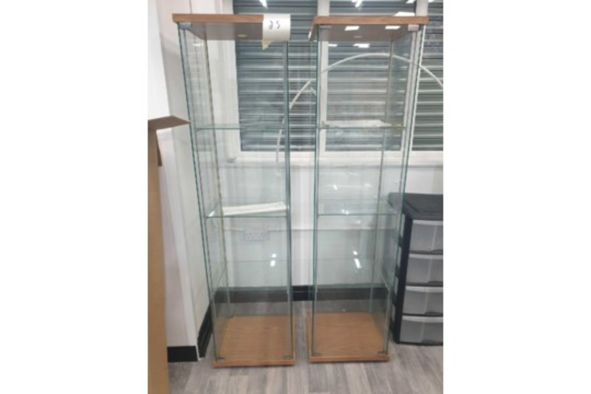 2x glass shop display cabinets