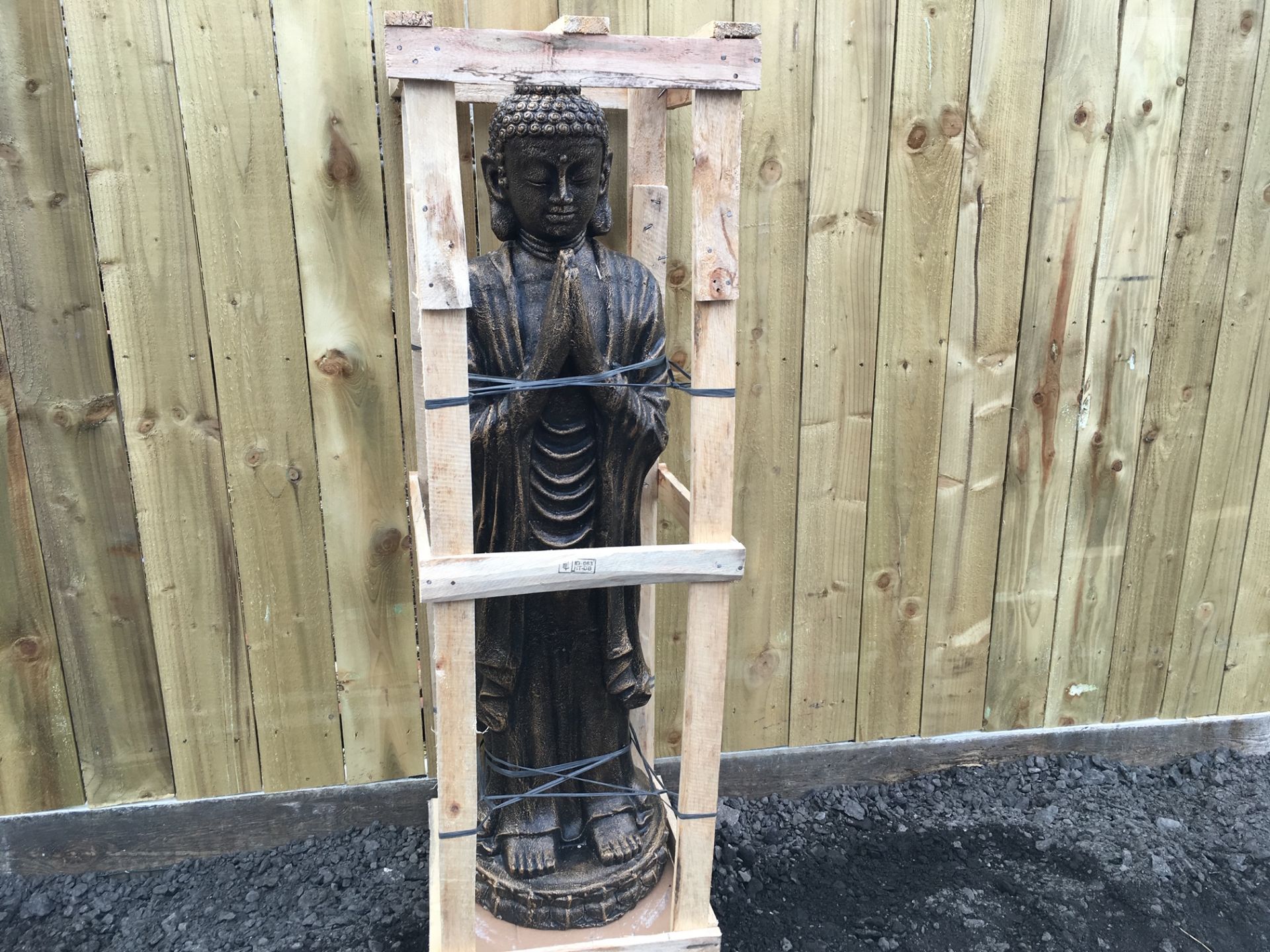 LARGE STANDING CRATED PRAYING BUDDHA IN BRONZE FINISH