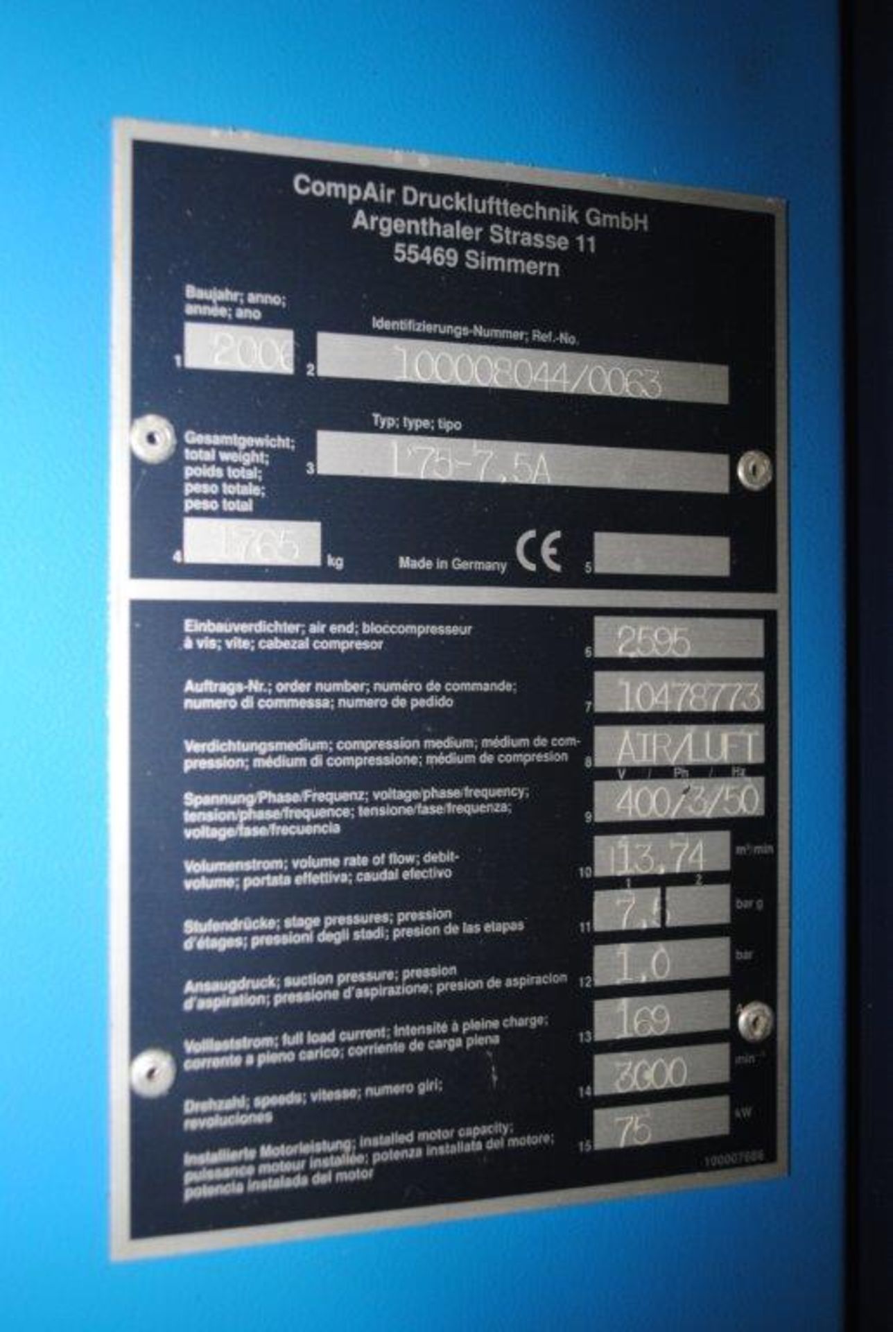 COMPAIR L75 Compressor - Image 3 of 5