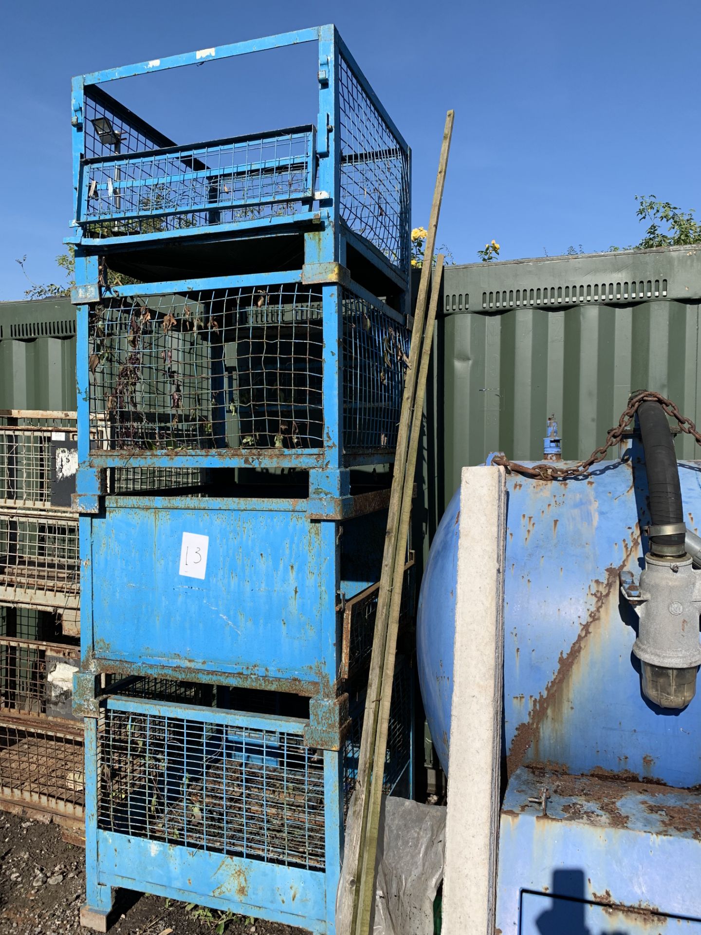 Stackable fork lift storage cages (small x 4) 3.5' x 3.5' x 2' with drop down fronts