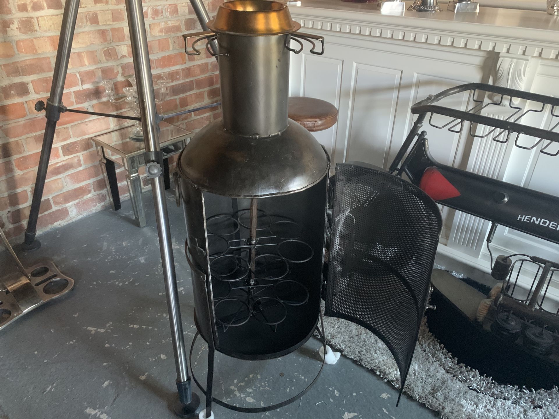 NEW INDUSTRIAL STYLE WINE RACK/CABINET BAR AND ASH TRAY