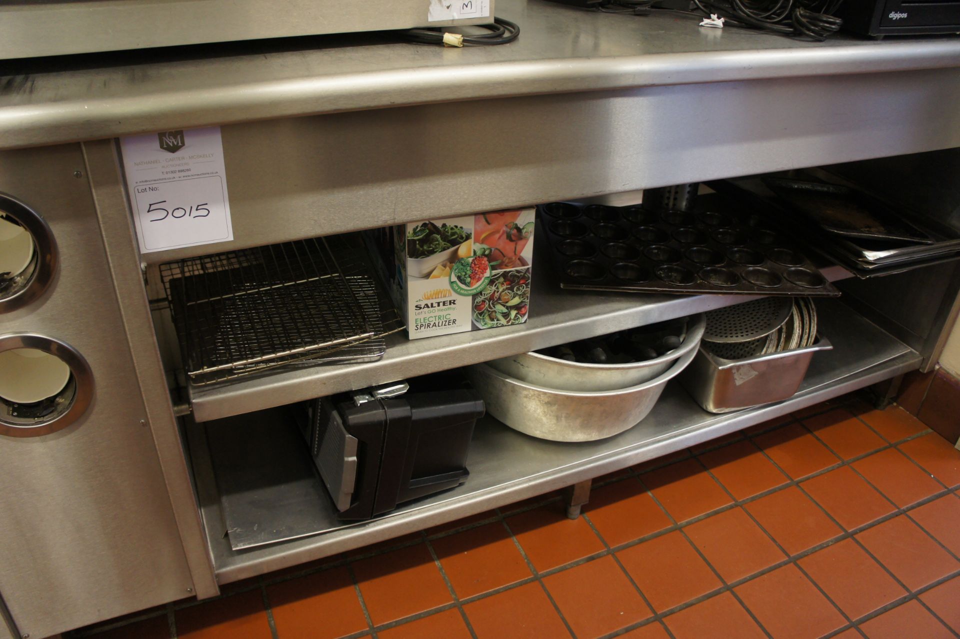 Large Metal Food Prep Table with cup holder & with shelves underneath