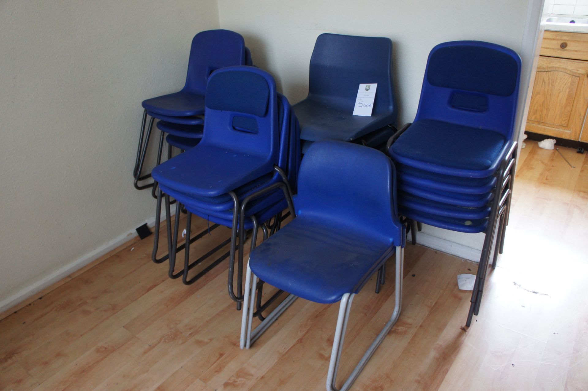 Mixed quantity steel framed polypropylene stacking chairs,