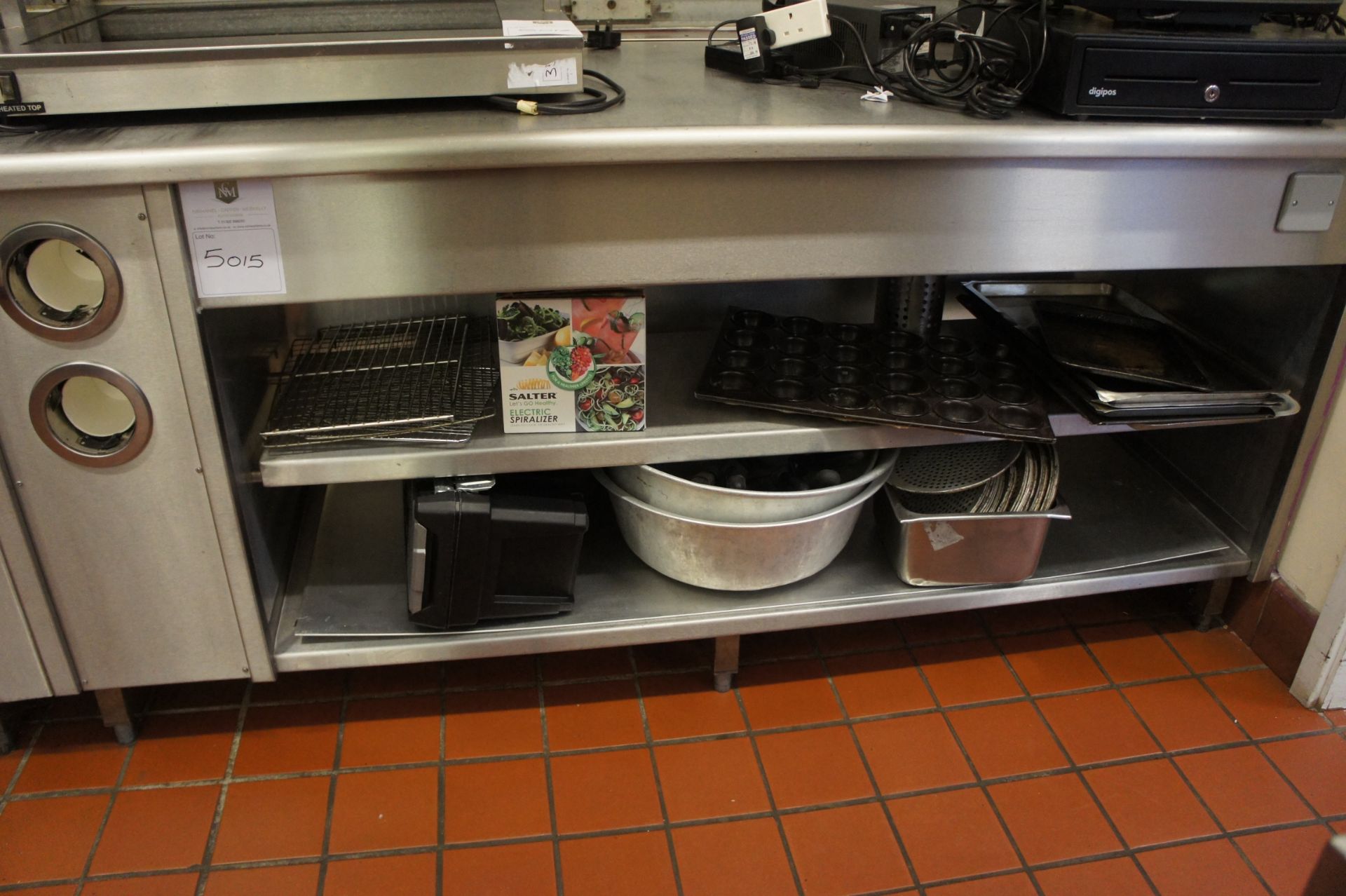 Large Metal Food Prep Table with cup holder & with shelves underneath - Image 2 of 3