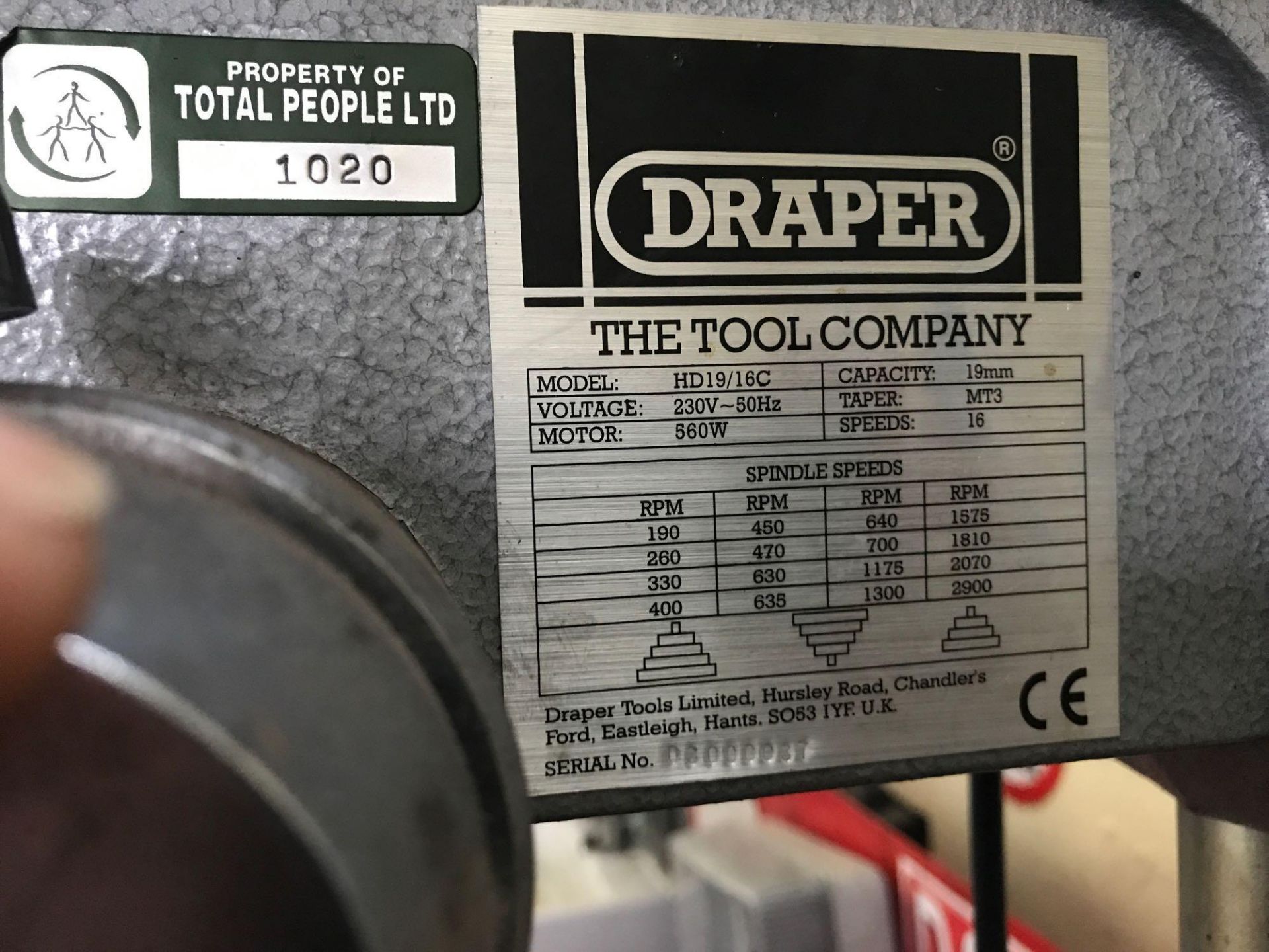 Draper HD19/16C Pillar Drill - Image 5 of 6