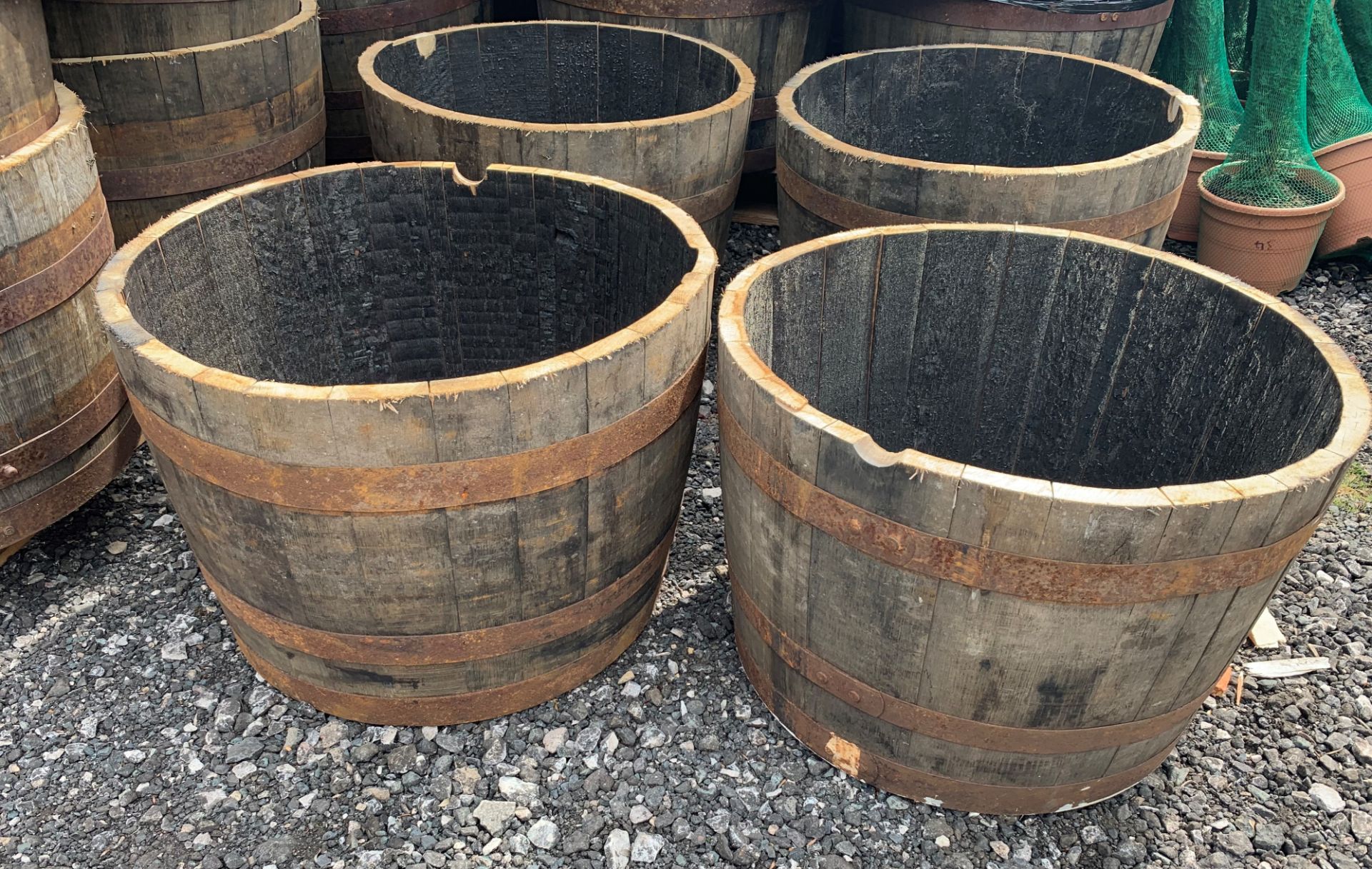 4 X CUT OAK WHISKEY BARRELL PLANTERS