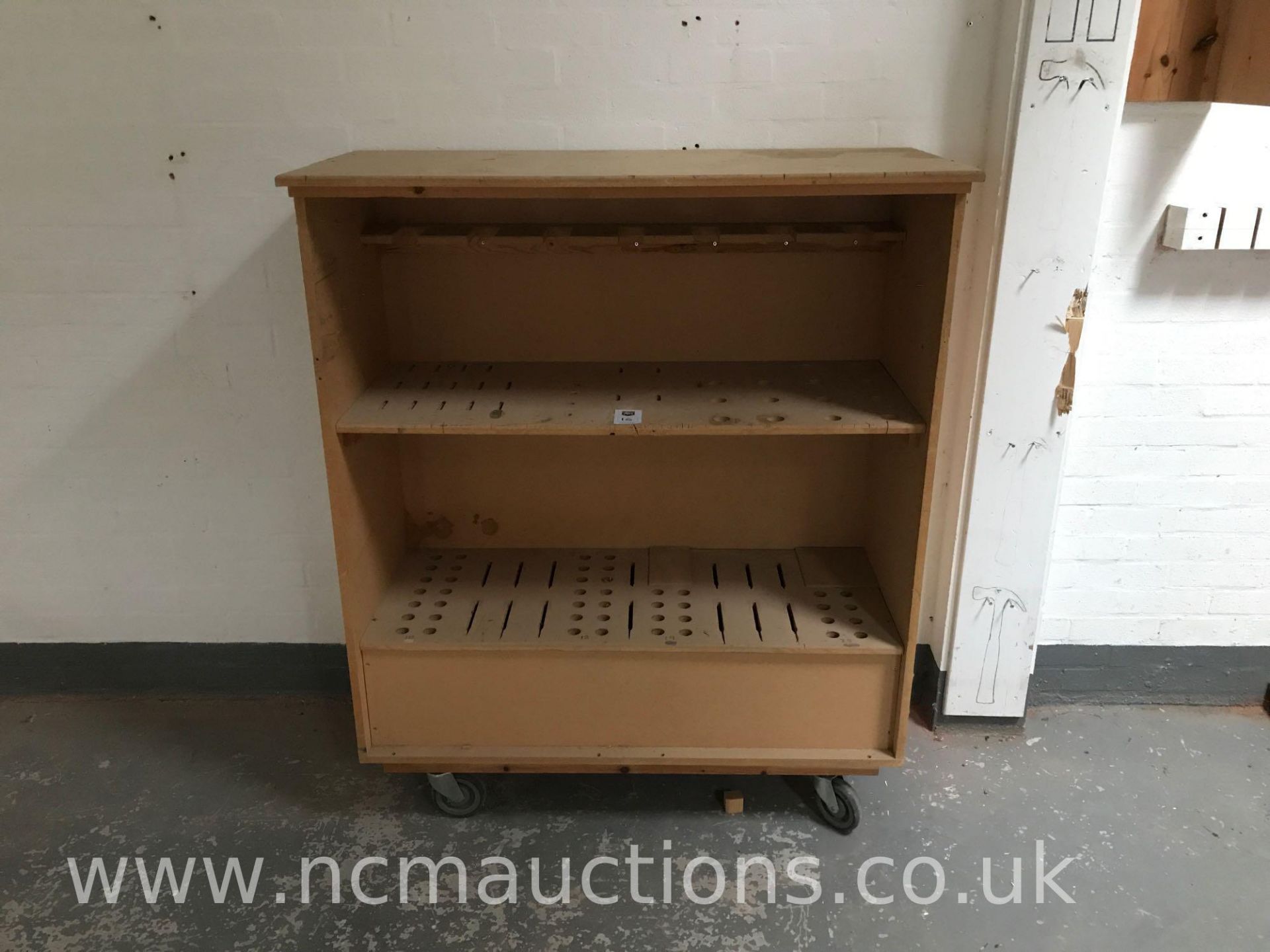 Wooden work table and storage units - Image 3 of 4