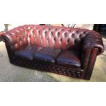 OXBLOOD LEATHER CHESTERFIELD 3 SEATER SOFA