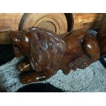 MUSEUM QUALITY HANDCARVED HIGHLY POLISHED LAYING SOLID WOOD HEAVY LION LAYING