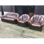 CIGAR BROWN LEATHER GENTLEMANS CLUB SUITE