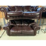 MASSIVE LEATHER HIGH QUALITY 4 SEATER & 3 SEATER BROWN CHESTERFIELD STYLE SUITE