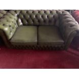 GREEN LEATHER CHESTERFIELD 2 SEATER SOFA